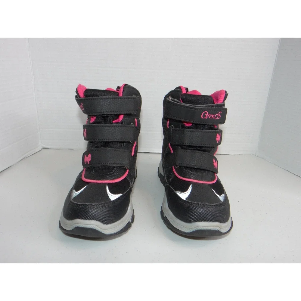 Ovekos Girls Black Pink Triple Strap Reflective Winter Snow Boots Size 31